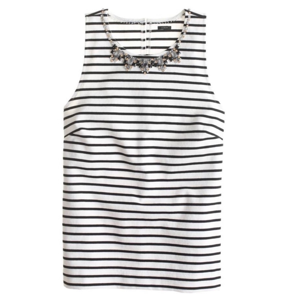 J Crew Black and White Jeweled Collar Blouse